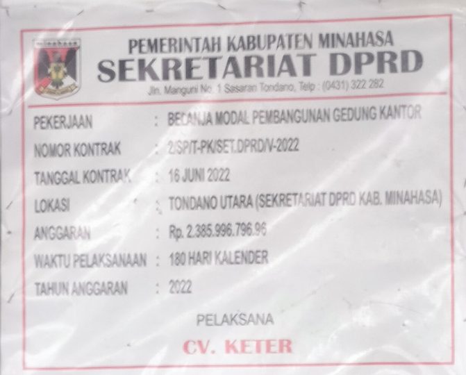 Proyek 2 M Lebih Gedung DPRD Minahasa Diduga Dikerjakan Asal Jadi, Lihat Saja Hasilnya